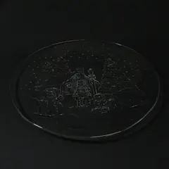 Vintage 12.5in Round Pressed Glass Christmas Scene Serving Platter