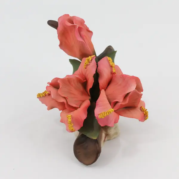 Vintage Capodimonte Pink Floral Sculpture on Tree Limb Italy