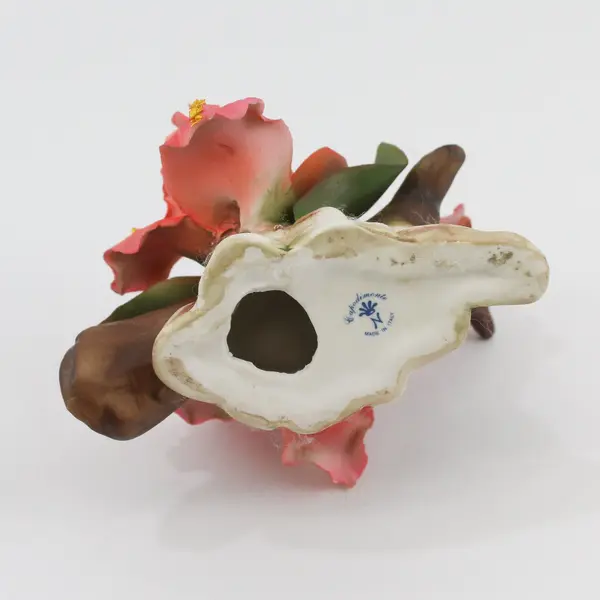 Vintage Capodimonte Pink Floral Sculpture on Tree Limb Italy