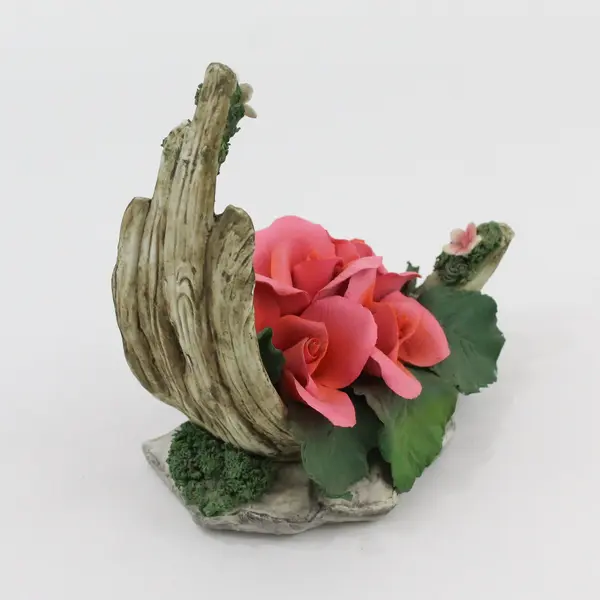 Capodimonte Fabar Pink Roses On A Dead Branch Sculpture