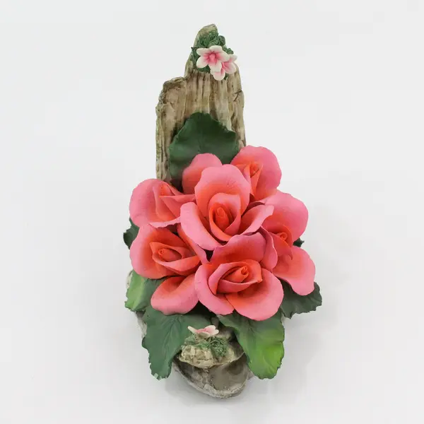 Capodimonte Fabar Pink Roses On A Dead Branch Sculpture
