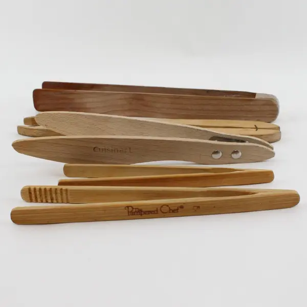 Lot of 5 Pairs Mixed Brand Wooden Tongs Cuisinart Pampered Chef Unbranded