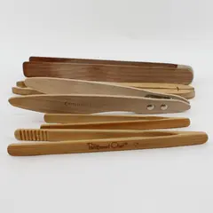 Lot of 5 Pairs Mixed Brand Wooden Tongs Cuisinart Pampered Chef Unbranded