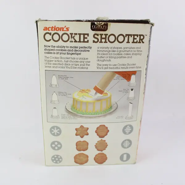 Vintage Action's Cookie Shooter Press w/ Box & 4 Metal Discs 1984