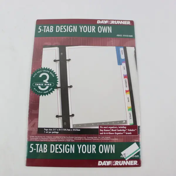 Vintage Day Runner 5-Tab Blank Refills 021-0600 & Five Divider Sheets 
