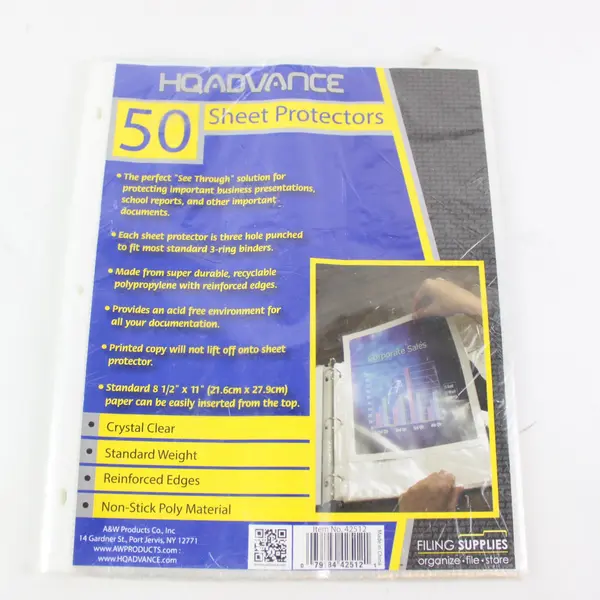 HQAdvance 50 Clear Sheet Protectors for Binders Office School