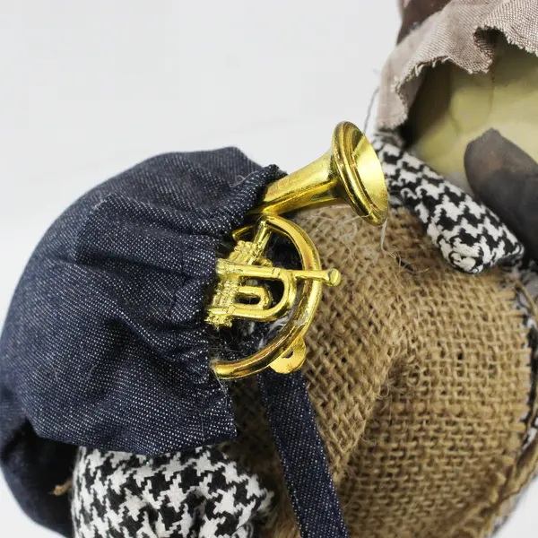 18 inch Porcelain Hobo Doll Sad Expression Burlap Vest Black And White Shirt