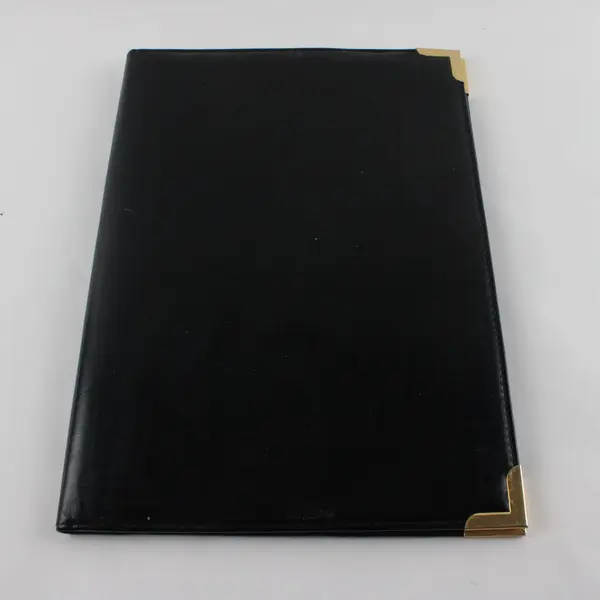Black Faux Leather Padfolio Brass Corners Business Portfolio