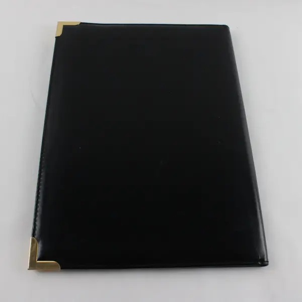 Black Faux Leather Padfolio Brass Corners Business Portfolio