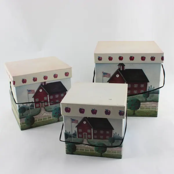 Vintage Americana Folk Art Nesting Boxes Red School House Unbranded