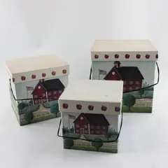 Vintage Americana Folk Art Nesting Boxes Red School House Unbranded