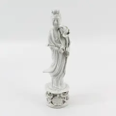 White Porcelain Guan Yin Asian Chinese Goddess Of Mercy Statue 10.5"