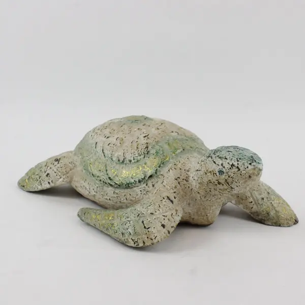 Sea Turtle Figurine Weathered White Green Speckled Coastal Decor