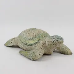 Sea Turtle Figurine Weathered White Green Speckled Coastal Decor
