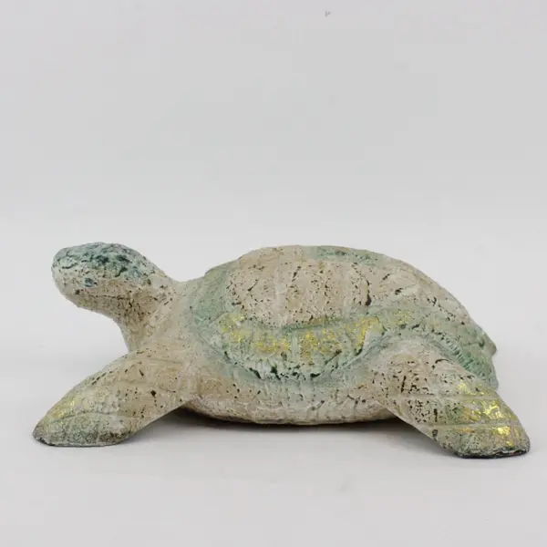 Sea Turtle Figurine Weathered White Green Speckled Coastal Decor