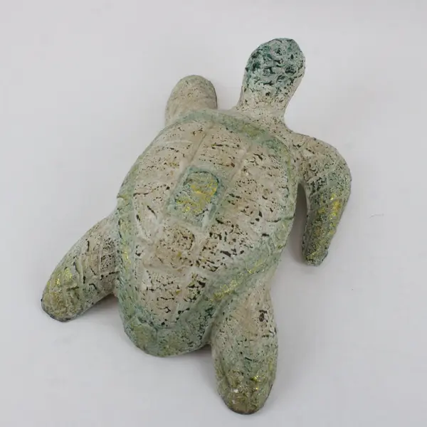 Sea Turtle Figurine Weathered White Green Speckled Coastal Decor