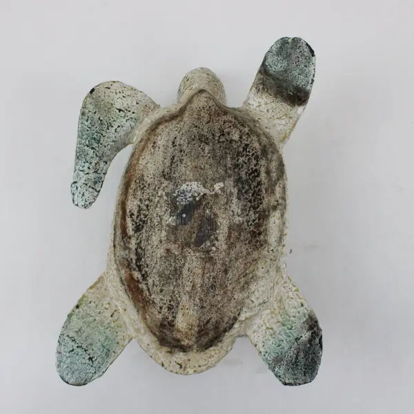 Sea Turtle Figurine Weathered White Green Speckled Coastal Decor