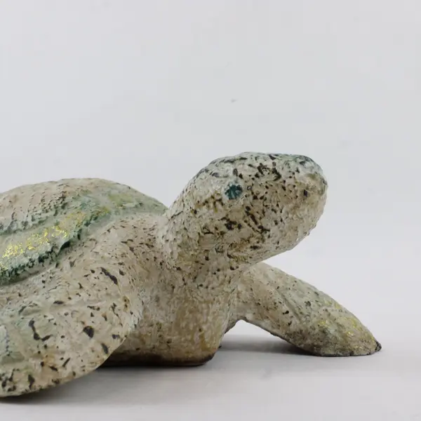 Sea Turtle Figurine Weathered White Green Speckled Coastal Decor