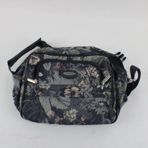 Vintage Jaguar Floral Tapestry Carry On Shoulder Travel Bag Blue
