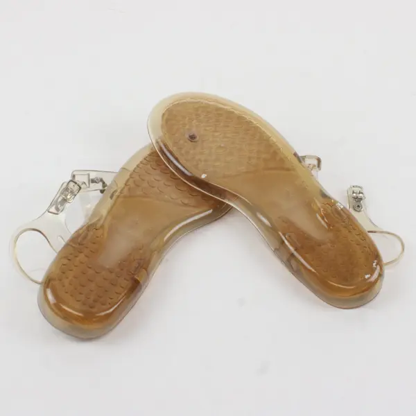 Expressions Women's Size 10 T-Strap Jelly Sandals Stone Accent