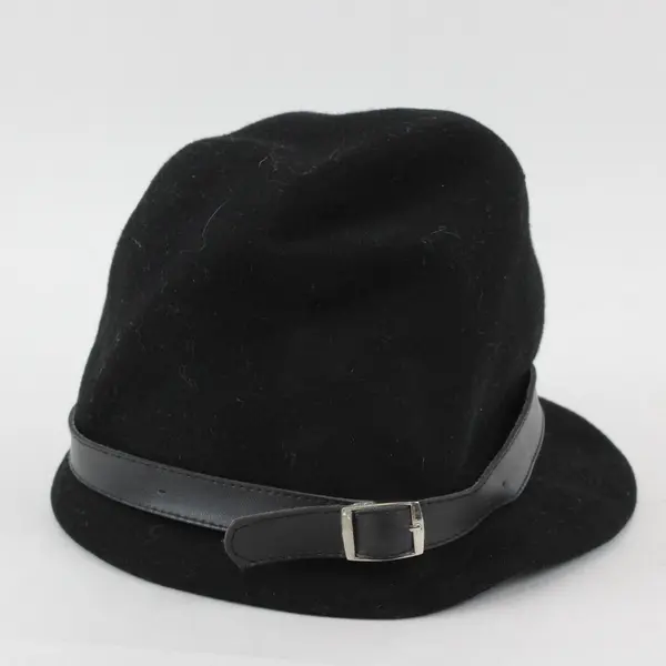 Men's 100% Wool Hat Black Classic Buckle Band Pre-Owned