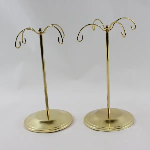 Lot of 2 Gold Tone Metal Ornament Jewelry Display Stands