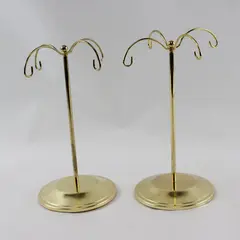 Lot of 2 Gold Tone Metal Ornament Jewelry Display Stands