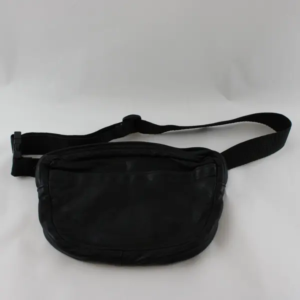 Black Leather Fanny Pack Waist Bag Hands-Free Travel Pre-Owned