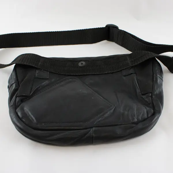 Black Leather Fanny Pack Waist Bag Hands-Free Travel Pre-Owned