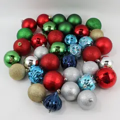 Mixed Lot of 36 Plastic Bauble Christmas Ornaments