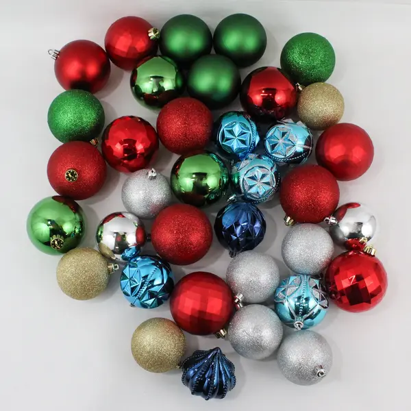 Mixed Lot of 36 Plastic Bauble Christmas Ornaments