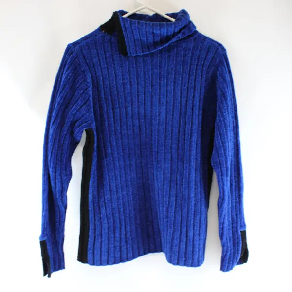 Erika Royal Blue Ribbed Turtleneck Textured Knit Sweater Size Small