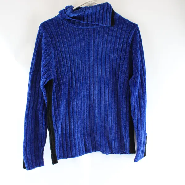 Erika Royal Blue Ribbed Turtleneck Textured Knit Sweater Size Small