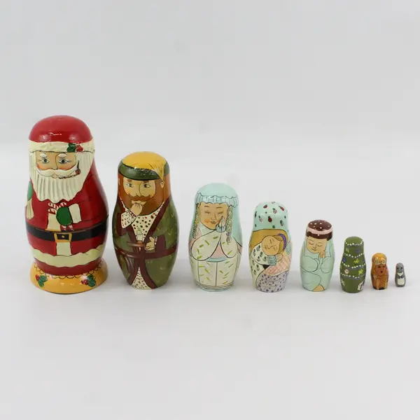 Vintage Hand-Painted Night Before Christmas 8-Piece Nesting Doll Set