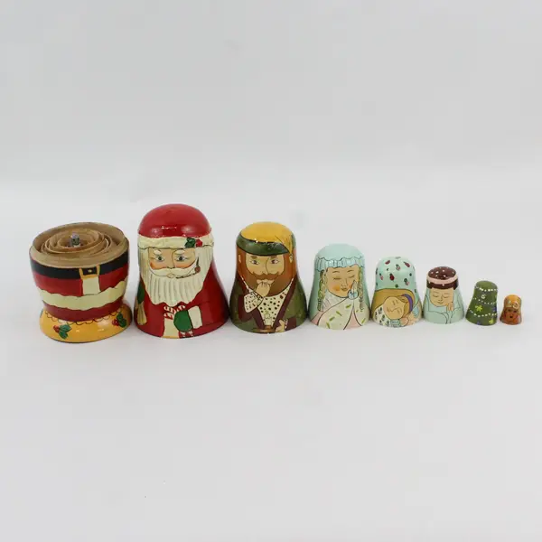 Vintage Hand-Painted Night Before Christmas 8-Piece Nesting Doll Set