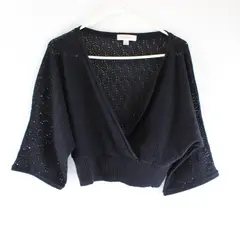 Vintage Xhilaration TG Brands Faux Wrap Crop Sweater Black Pointelle Sz S