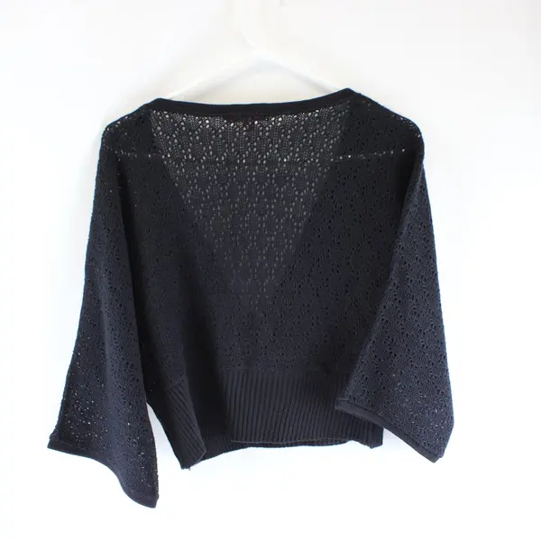 Vintage Xhilaration TG Brands Faux Wrap Crop Sweater Black Pointelle Sz S