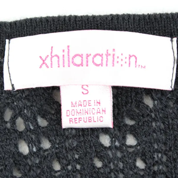 Vintage Xhilaration TG Brands Faux Wrap Crop Sweater Black Pointelle Sz S