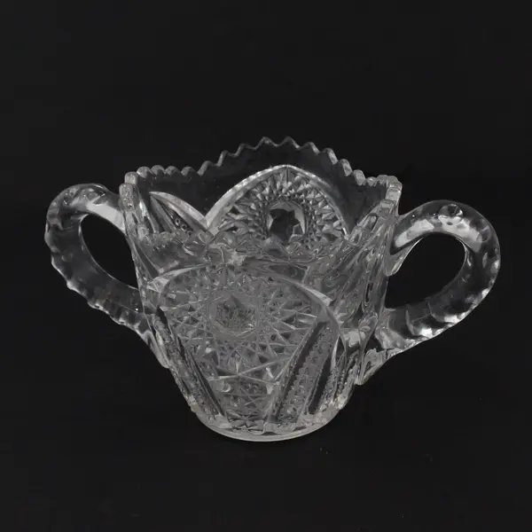 Clear Cut Glass 2-Handle Candy Dish Sugar Bowl