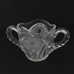 Clear Cut Glass 2-Handle Candy Dish Sugar Bowl