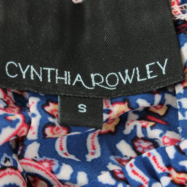 Cynthia Rowley Blue Red Geometric Smocked Blouse Boho Top