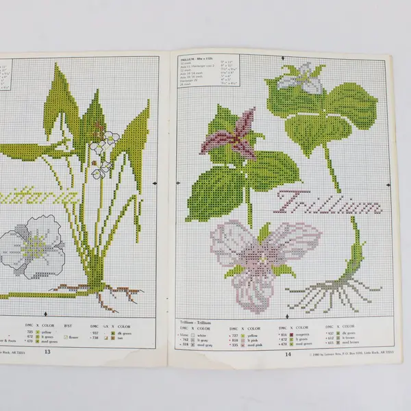 Lot of 2 Vintage Leisure Arts Leaflets Flower Designs 1980 & 1987 Good