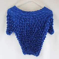 Vintage FC Royal Blue Popcorn Crinkle Bubble Top Blouse One Size