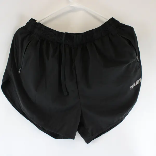 TENJOY Men's Black Running Shorts Athletic Gym Workout Size Large