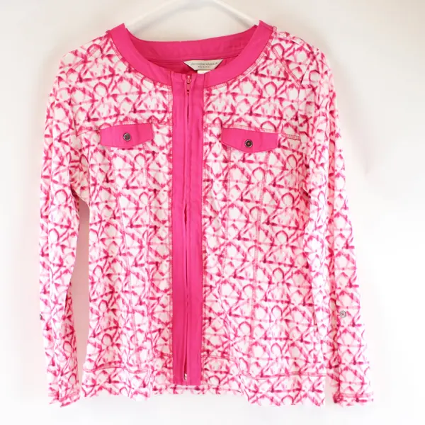 Christopher & Banks Petite M Pink White Zip Jacket