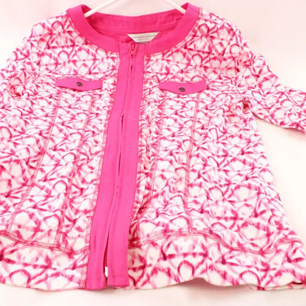 Christopher & Banks Petite M Pink White Zip Jacket