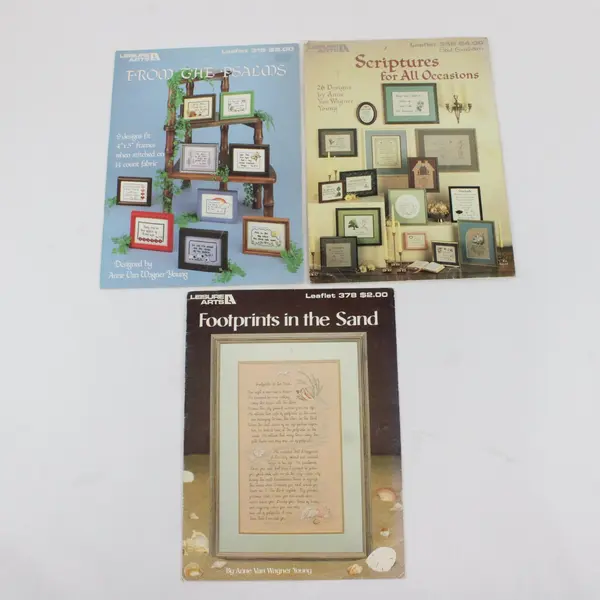 Lot of 3 Vintage Leisure Arts Cross-Stitch Leaflets by Anne Van Wagner Young 