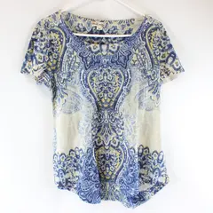 World Unity Women's Medium Bedazzled Paisley Blue Green Yellow T-Shirt