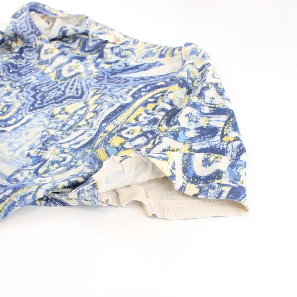 World Unity Women's Medium Bedazzled Paisley Blue Green Yellow T-Shirt