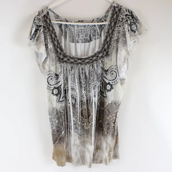 Women's XL White Black Beige Wide Sleeve Casual Top
